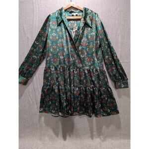On 34th Mini‎ Dress Women's Medium Green Fall Dress Floral Long Sleeve Boho NWT